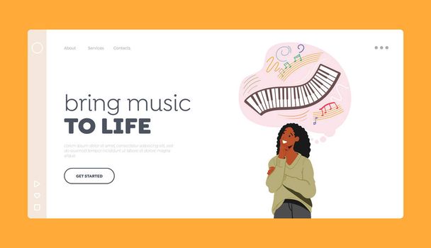 Musical Thinking Landing Page Template. Woman with Artistic Mindset Type. Talented Person with Creative Mentality - Vector, Image