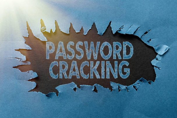 Writing displaying text Password Cracking. Word Written on measures used to discover computer passwords from data Thinking New Writing Concepts, Breaking Through Writers Block - Fotoğraf, Görsel