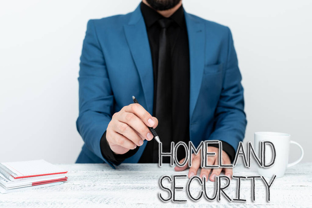 Hand writing sign Homeland Security. Business overview federal agency designed to protect the USA against threats Discussing Important Idea Presenting And Explaining Business Plan Designs - Φωτογραφία, εικόνα