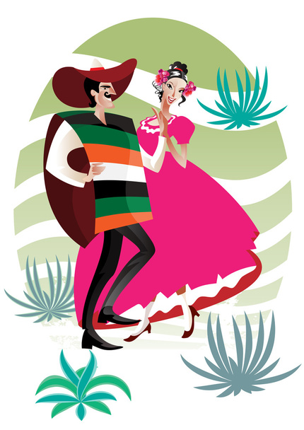 The Mexican couple, man and woman, dance Latin American dancing in traditional costumes - Vektor, kép