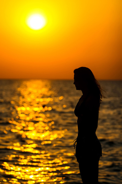 Mulher olhando para o pôr do sol
 - Foto, Imagem