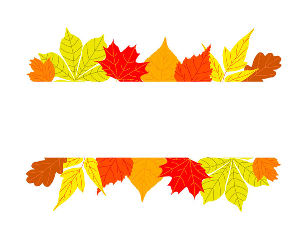 Banner of leaves isolated on white background. Autumn illustration for greeting cards, wedding invitations, quote and decorations. Thanksgiving card with place for text. - Vektör, Görsel