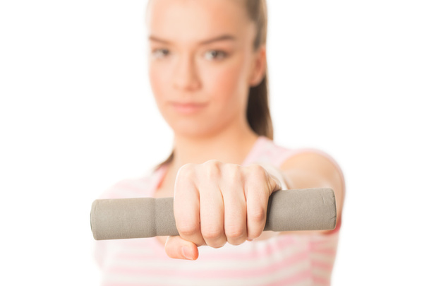 Fitness woman working out with dumbbells - Photo, image