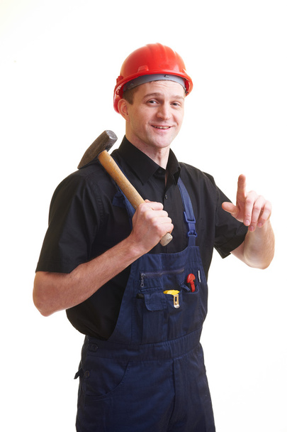 Worker in red hard hat - Φωτογραφία, εικόνα
