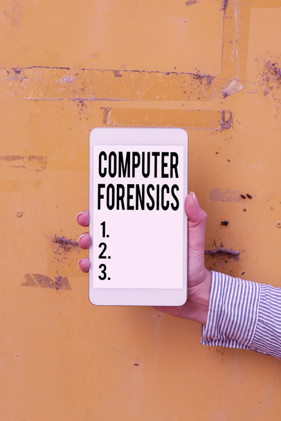 Text caption presenting Computer Forensics. Word for the investigative analysis techniques on computers Voice And Video Calling Capabilities Connecting People Together - 写真・画像