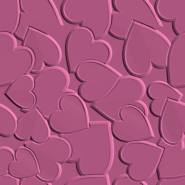 Embossed 3d love hearts seamless pattern. Surface relief 3d love ornaments with embossing effect. Embossed 3d background. Textured romantic design with volume love hearts. Vector endless texture. - Διάνυσμα, εικόνα