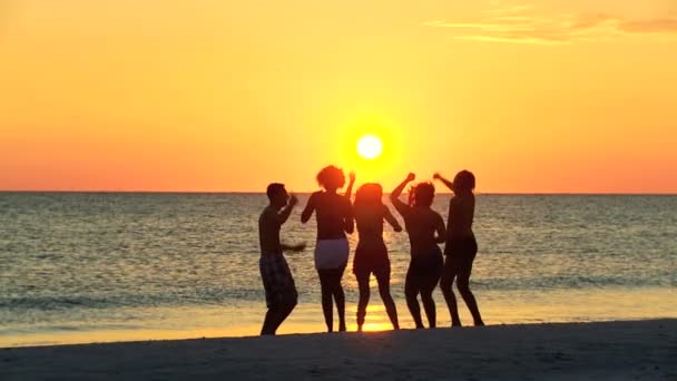 College vrienden dansen op het strand - Video