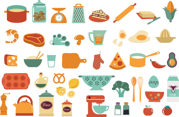 Lebensmittel-Ikonen und Illustrationen - Vektorsammlung - Vektor, Bild