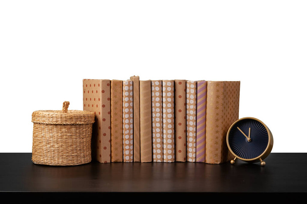 Stack of books and alarm clock, time to read concept - Foto, Bild
