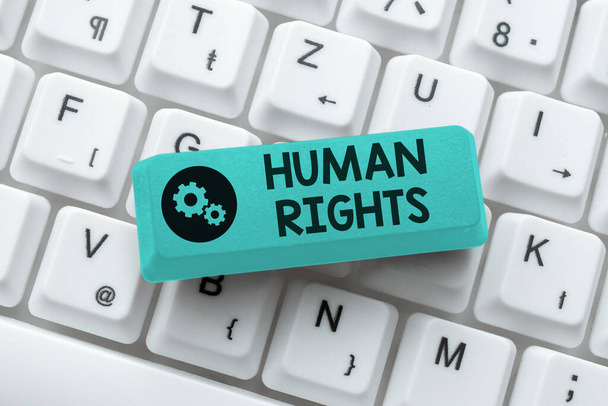 Writing displaying text Human Rights. Concept meaning the equality of fighting for your rights individuality Abstract Online Registration Process, Typing Personal Informations - Photo, Image