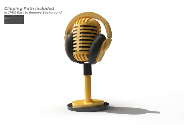 Retro microphone on short leg and stand with Headphone Pen Tool Created Clipping Path Included in JPEG Easy to Composite. - Photo, Image