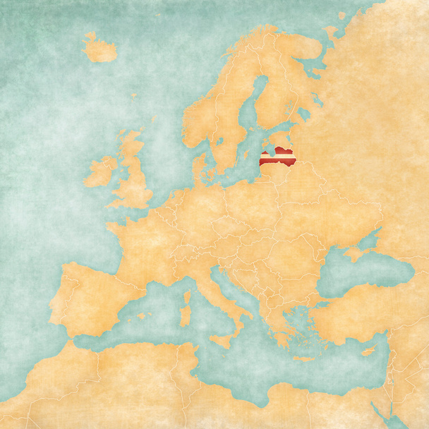 ヨーロッパ - ラトビア （ビンテージ ・ シリーズの地図) - 写真・画像