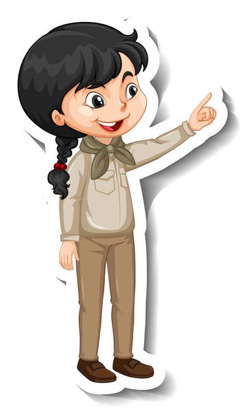 Dívka v safari oblečení kreslený znak nálepka ilustrace - Vektor, obrázek
