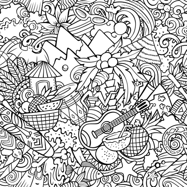 Desenhos animados doodles Figi padrão sem costura. Esboçado detalhado, com muitos objetos fundo para impressão em tecido, têxtil, cartões de saudação, lenços, papel de embrulho. Todos os objetos separados. - Foto, Imagem