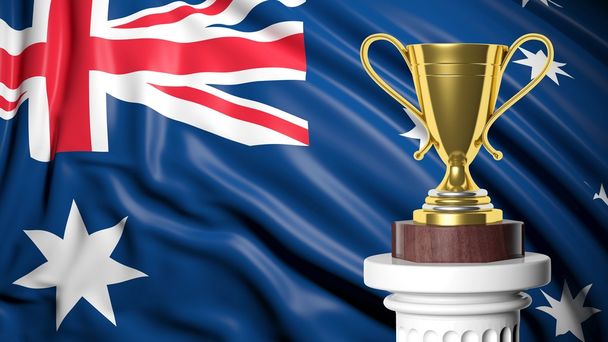 Trofeo de oro con bandera australiana en el fondo
  - Foto, imagen