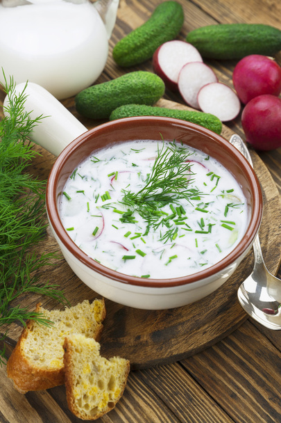 koude zomer soep met yoghurt en fruit  - Foto, afbeelding