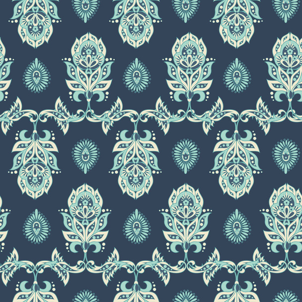 Damask seamless pattern with flowers in Indian style. Floral vector wallpaper - Vettoriali, immagini