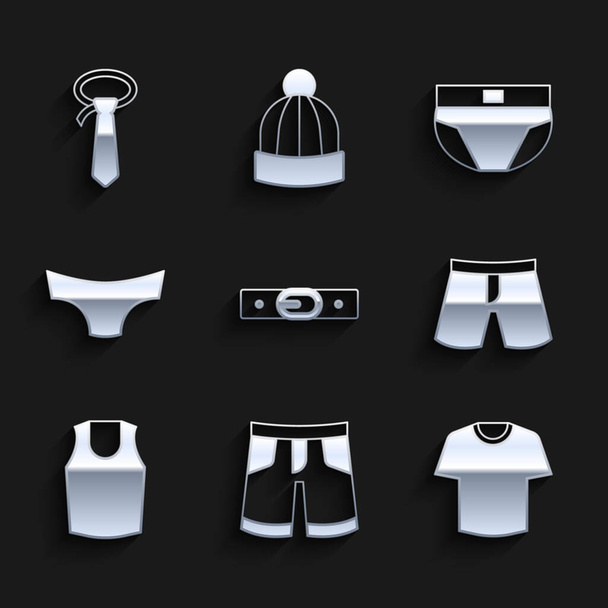 Kemer, kısa pantolon, tişört, atlet, erkek iç çamaşırı ve kravat ikonu. Vektör - Vektör, Görsel