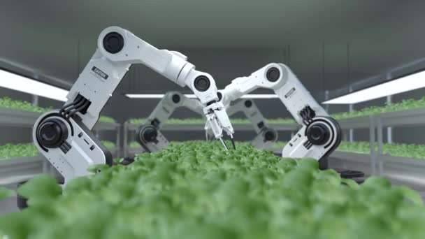 Conceito de agricultores robóticos inteligentes, agricultores robôs, tecnologia agrícola, automação agrícola - Filmagem, Vídeo