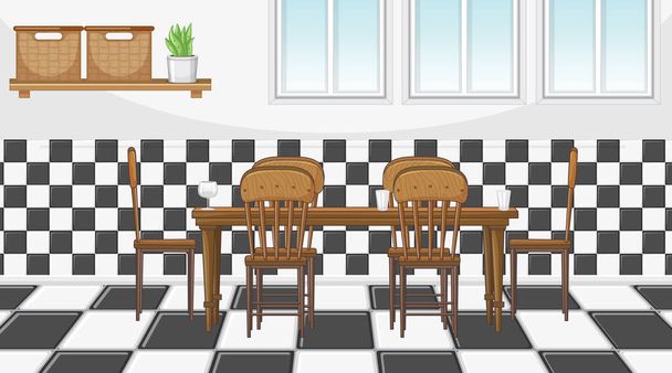 Ebédlő belsőépítészet bútorokkal illusztrálva - Vektor, kép