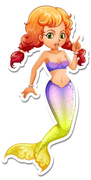 Beautiful mermaid cartoon character sticker illustration - Vector, Image