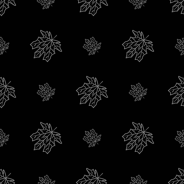 фон из кленовых листьев, бесшовный узор белый на черной векторной иллюстрации - Вектор,изображение