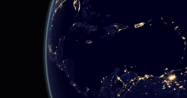 Континент Центральной Америки ночью вращается из космоса - Кадры, видео