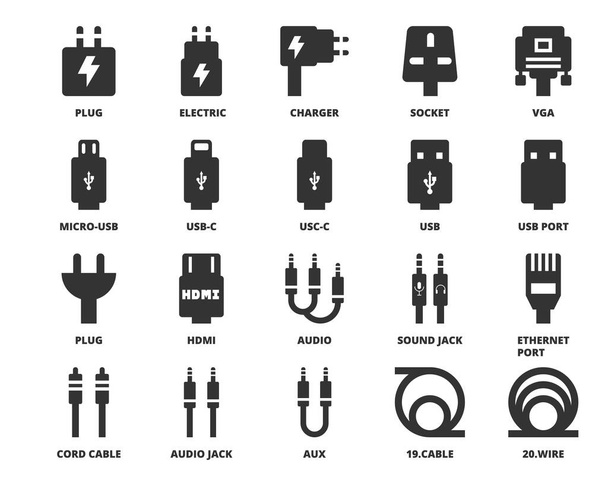 Icônes de prise et de câble vecteur, électricité, énergie - Vecteur, image