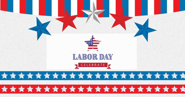 Image of labor day celebrate text over american flag stars and stripes. patriotism and celebration concept digitally generated image. - Фото, изображение