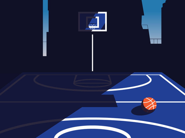 Illustrazione vettoriale del campo da basket con sfondo costruzione della città. Adatto per manifesti, banner, copertine e altri scopi di marketing. - Vettoriali, immagini