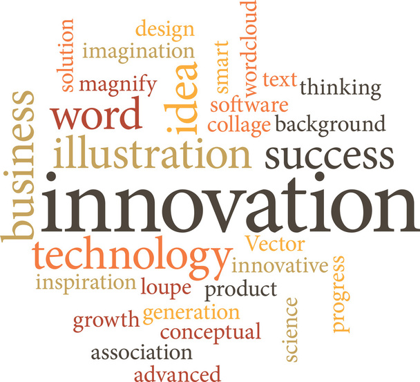 Εικονογράφηση της καινοτομίας σε σύννεφα λέξη λέξη - Διάνυσμα, εικόνα