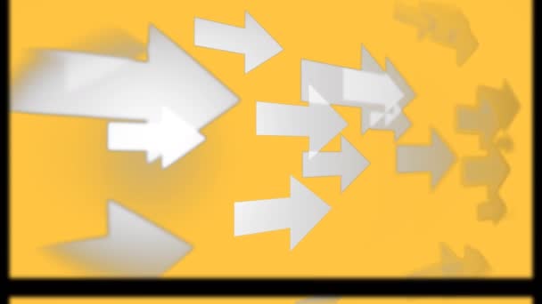 Digital animation of film reel effect over multiple arrow icons against yellow background. business and technology concept - Video, Çekim
