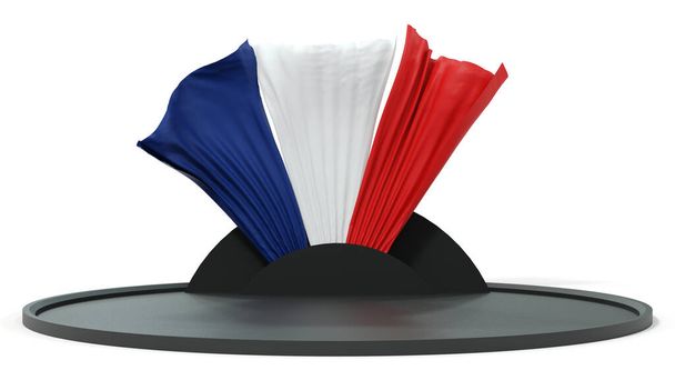Podio con bandera francesa en el fondo. renderizado 3d - Foto, Imagen