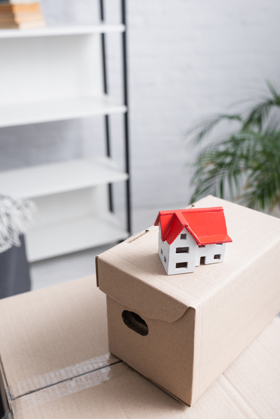 vue grand angle du modèle de maison sur les emballages en carton dans un nouvel appartement  - Photo, image