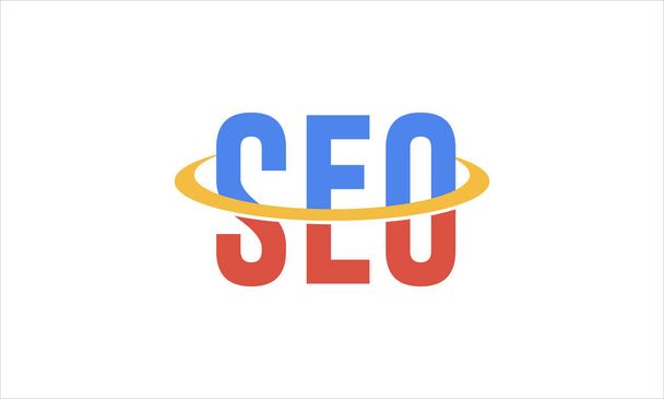 SEO (ottimizzazione dei motori di ricerca) logo piatto minimale con lente di ingrandimento, freccia e simbolo del cursore. design multicolore. - Vettoriali, immagini