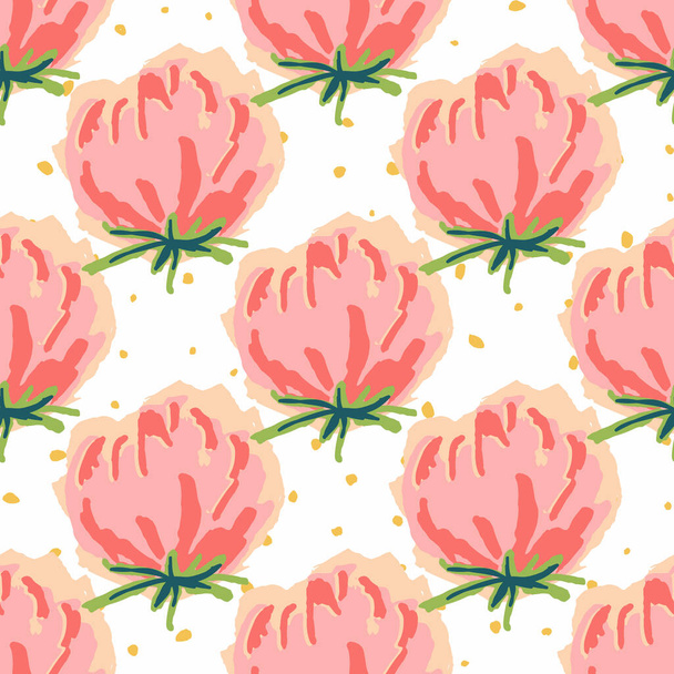 Pink Tulip Drawing Vector Seamless Pattern. Peony Romantic Background. Red and Blue Floral Drawn Template. Flower Beautiful Illustration. - Photo, Image