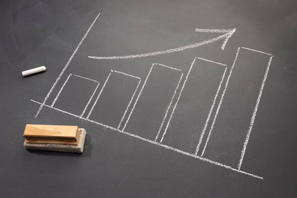Hand drawn growing Business bar chart on blackboard. Business growth concept - 写真・画像