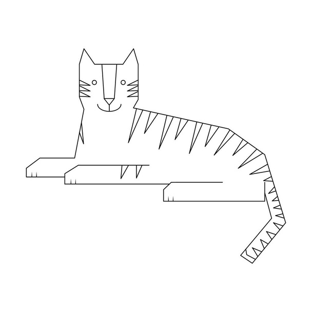 Векторная иллюстрация лежащего тигра. (рисунок линии) - Вектор,изображение