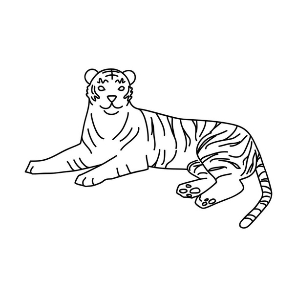 Illustrazione vettoriale di una tigre sdraiata. (disegno a linee,) - Vettoriali, immagini