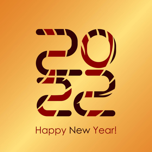 loma onnittelukortti onnellista uutta vuotta 2022. raidallinen numeroita vuonna tiikeri. kultainen vektori kuva - Vektori, kuva