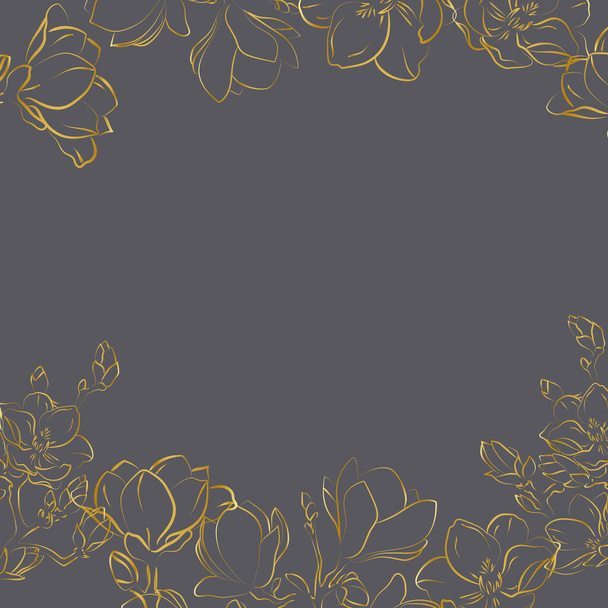 Elegant outline sketching of magnolia flowers, vector illustration, seamless pattern - Vektör, Görsel