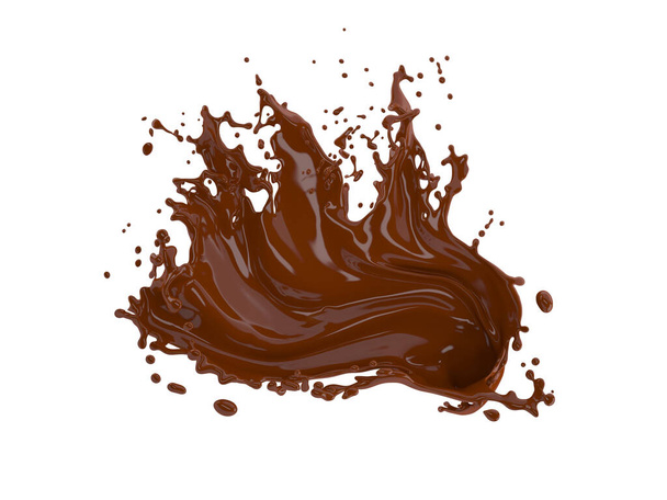 3D-Illustration von Schokoladenspritzer auf weißem Hintergrund mit Clipping-Pfad - Foto, Bild