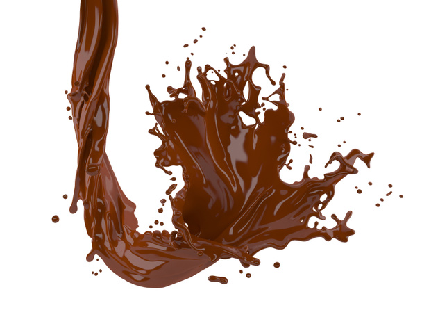 3D-Illustration von Schokoladenspritzer auf weißem Hintergrund mit Clipping-Pfad - Foto, Bild