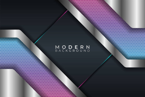 Resumen moderno Diagonal metálico futurista brillo rosa y azul con fondo oscuro - Vector, Imagen