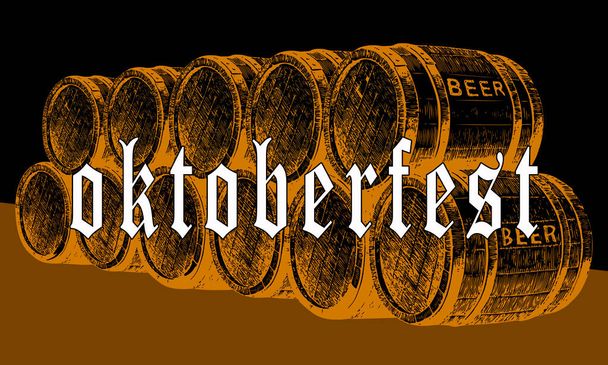 Oktoberfest. Barrels of beer in black and white style close up - Photo, Image