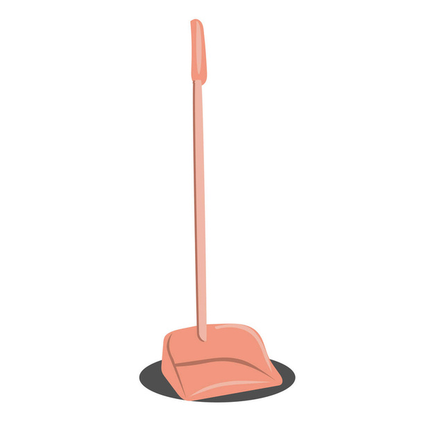 Dustpan with long handle. Household items for cleaning and washing. Vector illustration isolated on white background. - Vector, Image
