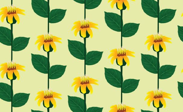 vector vintage yellow flower and green leaves for textile, fabric, stationary, home decor, clothing, fashion design print, etc. - Vector, Image