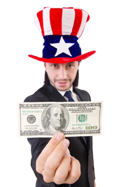 Mann mit amerikanischem Dollar und Hut - Foto, Bild