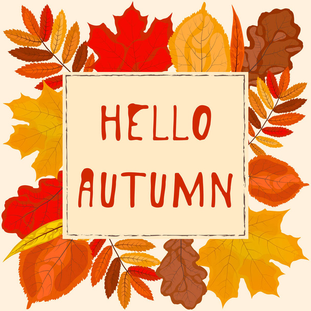  Autumn illustration labeled Hello Autumn with free font - Vetor, Imagem
