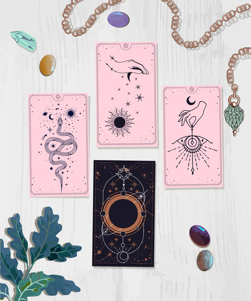 oracle vibes for the week, Aesthetic Witch, tarot cards, self-reflection cards, information card. cards that you choose at night to reflect the day. - Vetor, Imagem